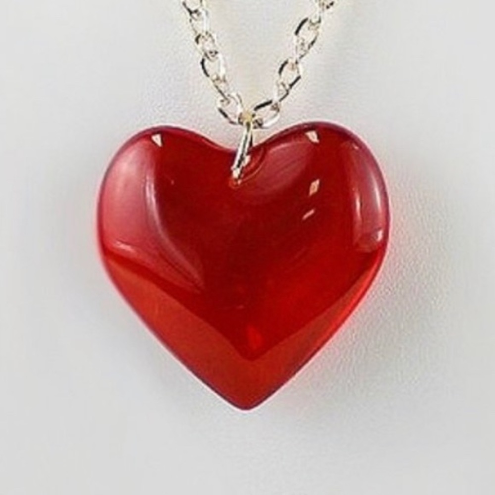 Semi-transparent Large Red Heart Gold Necklace